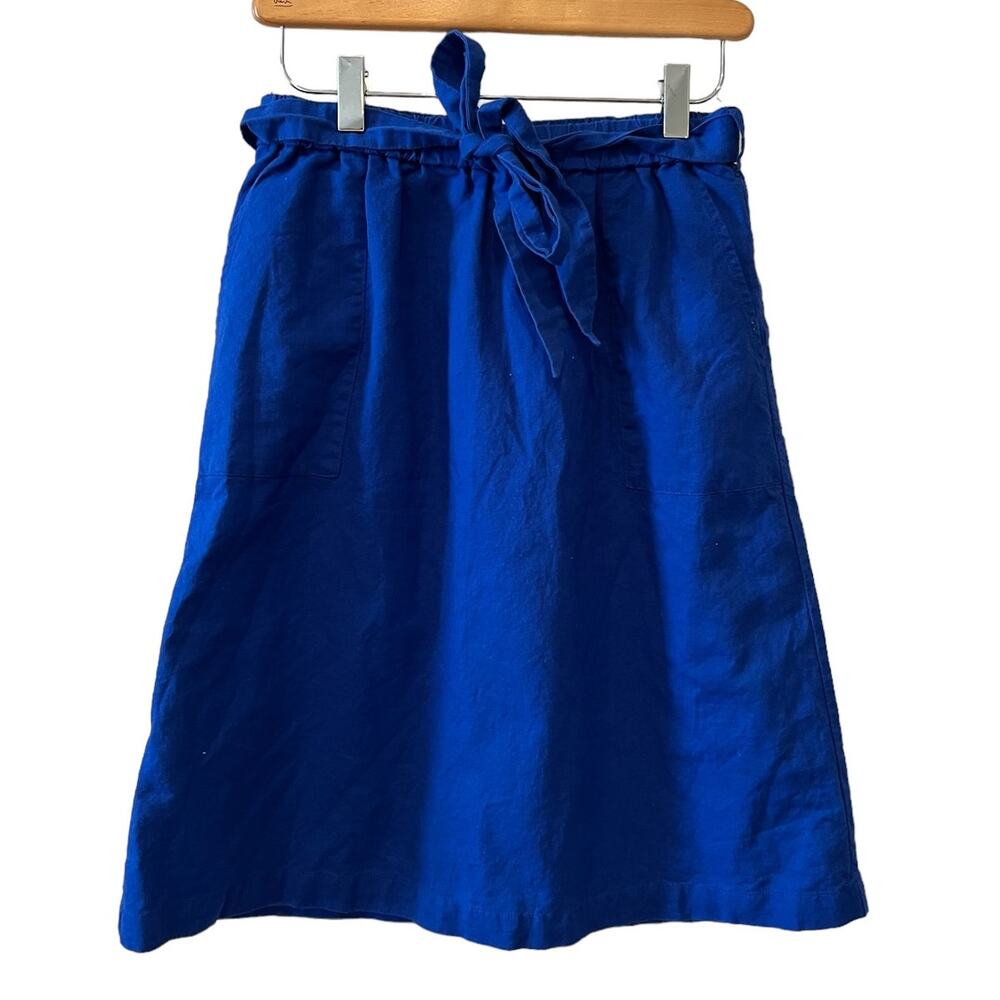 J Crew Linen Pull on Waist Tie Skirt Royal Blue XS